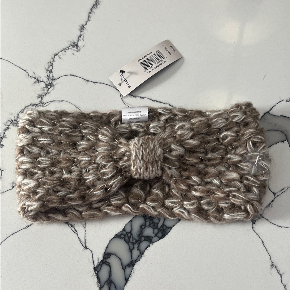 Topshop Knit Headband in Brown and Cream, One Size